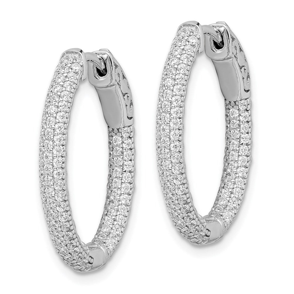 Sterling Silver Shimmer Rhodium-Plated 200 Stone Pav 1.1mm Cz In And Out Oval Hinged Hoop Earrings