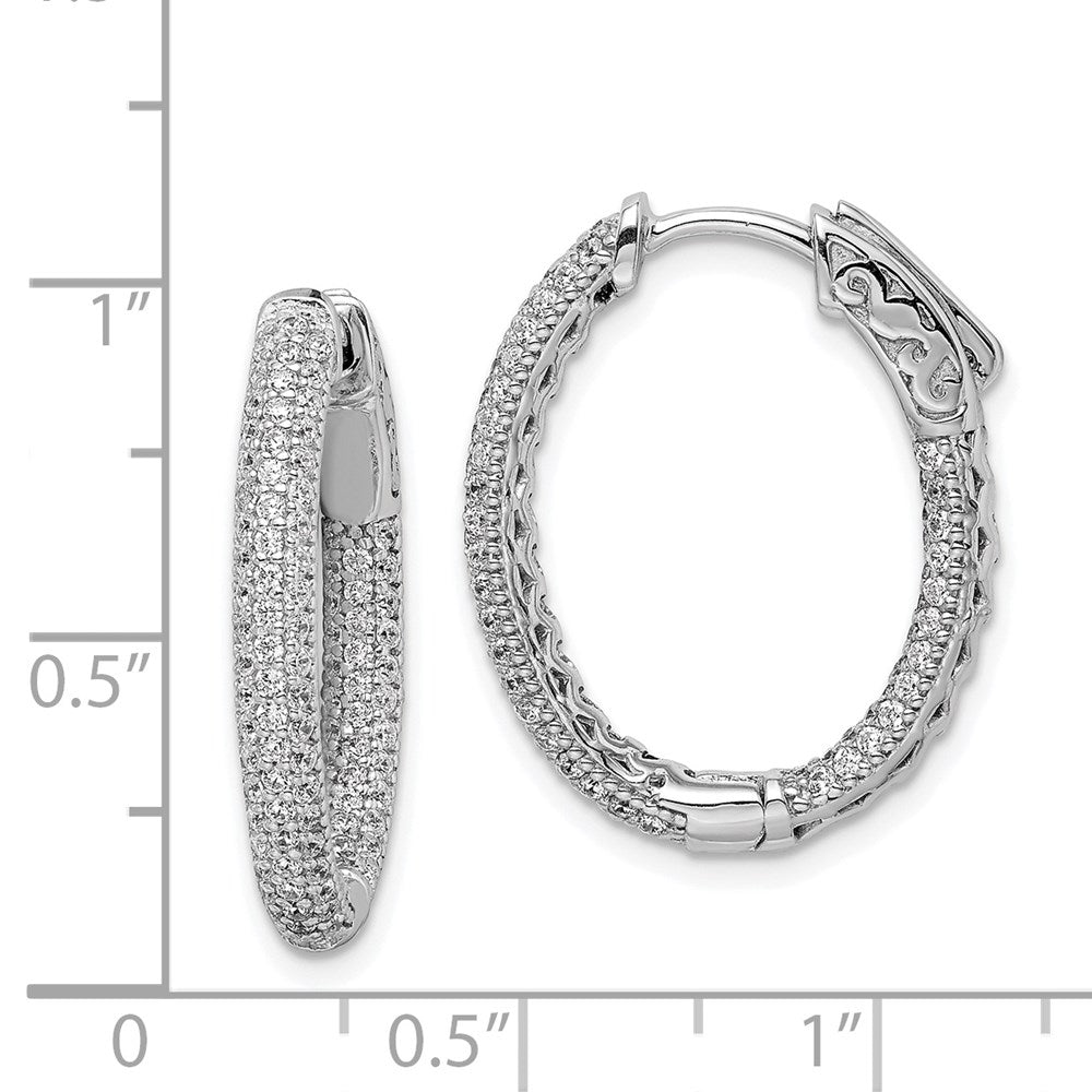 Sterling Silver Shimmer Rhodium-Plated 200 Stone Pav 1.1mm Cz In And Out Oval Hinged Hoop Earrings