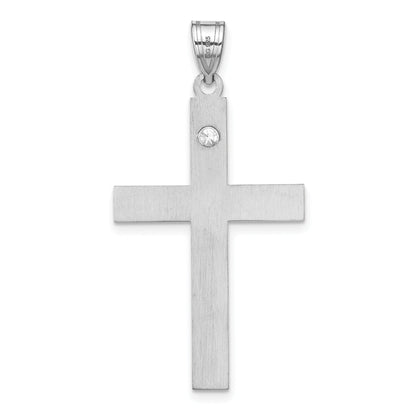 Sterling Silver Rh-Plt Crystal Family Cross Pendant