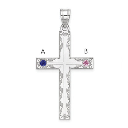 Sterling Silver Rh-Plt Crystal Family Cross Pendant