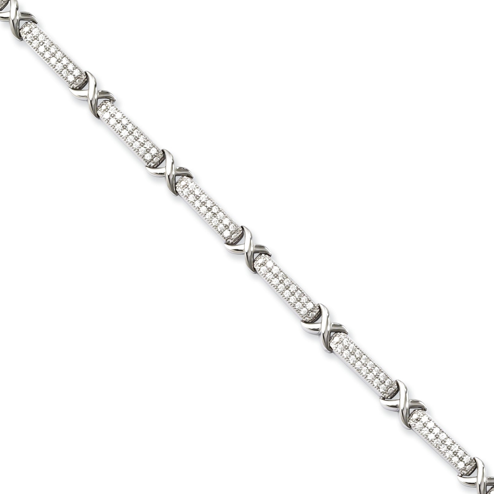 Sterling Silver Brilliant Embers Rhodium-Plated 188 Stone 7.25 Inch With Box Catch Micro Pav Cz Bracelet