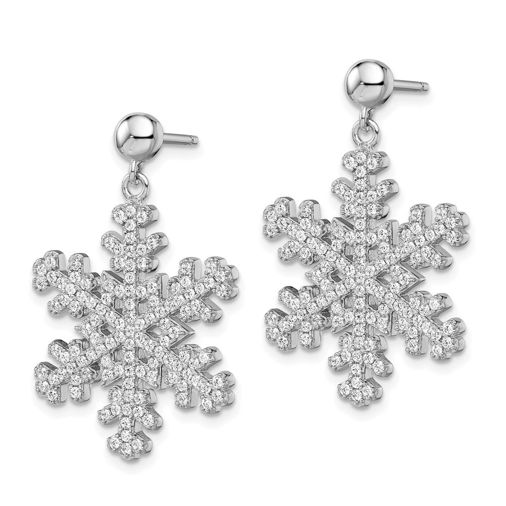 Sterling Silver Brilliant Embers Rhodium-Plated 242 Stone Micro Pav Cz Snowflake Dangle Post Earrings