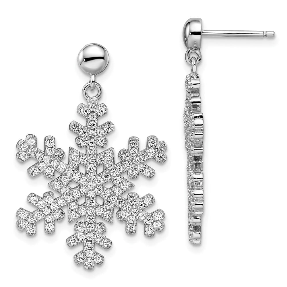 Sterling Silver Brilliant Embers Rhodium-Plated 242 Stone Micro Pav Cz Snowflake Dangle Post Earrings
