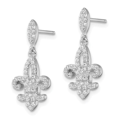 Sterling Silver Brilliant Embers Rhodium-Plated 940 Stone Micro Pav Cz Fleur De Lis Post Dangle Earrings