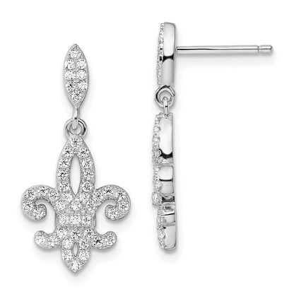 Sterling Silver Brilliant Embers Rhodium-Plated 940 Stone Micro Pav Cz Fleur De Lis Post Dangle Earrings