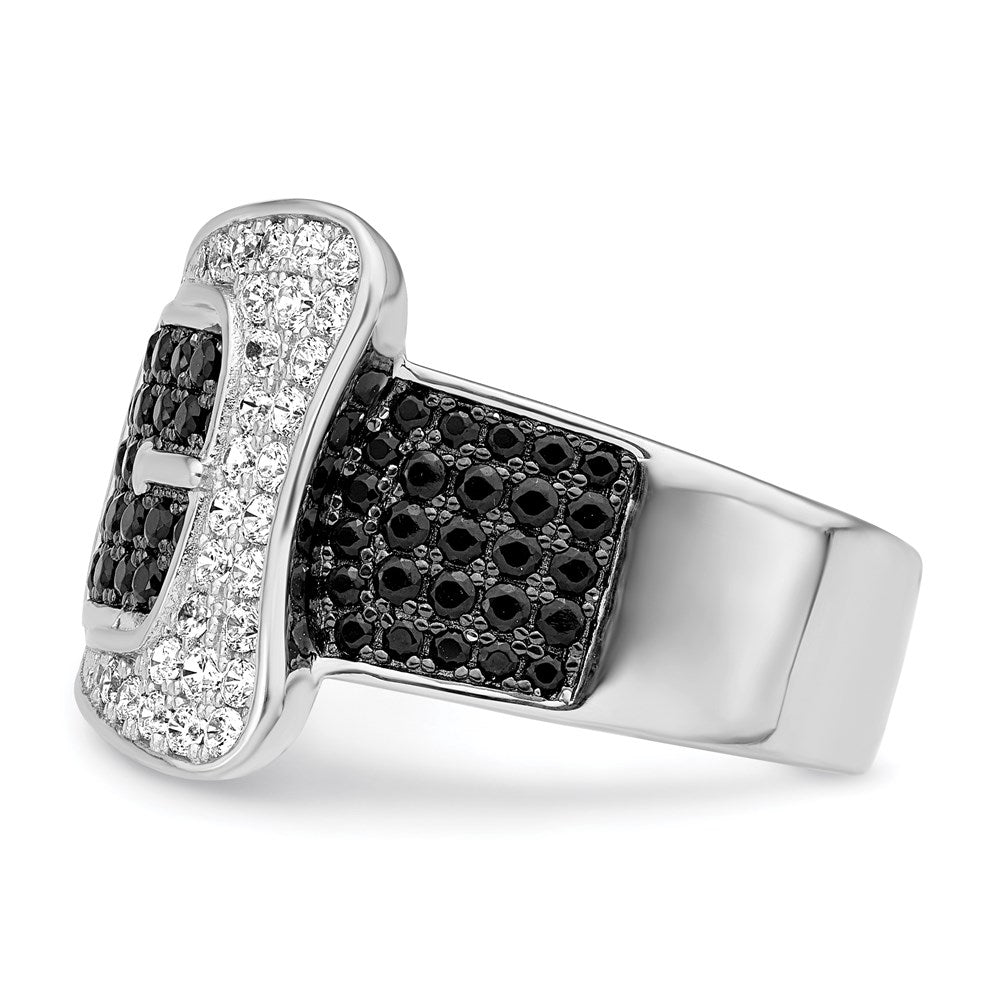 Sterling Silver Brilliant Embers Rhodium Plated 109 Stone Micro Pav‚Äö Black And White Cz Buckle Ring