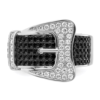 Sterling Silver Brilliant Embers Rhodium Plated 109 Stone Micro Pav‚Äö Black And White Cz Buckle Ring