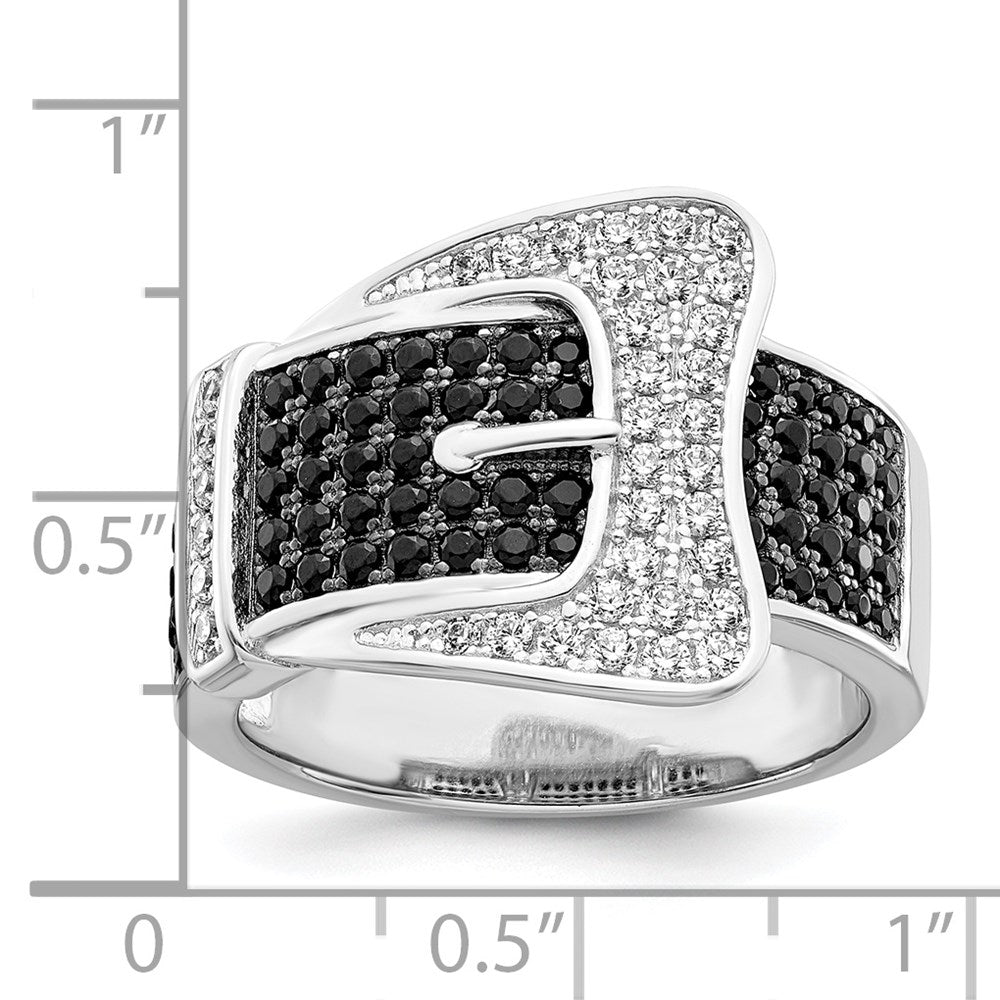 Sterling Silver Brilliant Embers Rhodium Plated 109 Stone Micro Pav‚Äö Black And White Cz Buckle Ring