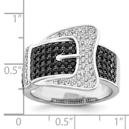 Sterling Silver Brilliant Embers Rhodium Plated 109 Stone Micro Pav‚Äö Black And White Cz Buckle Ring