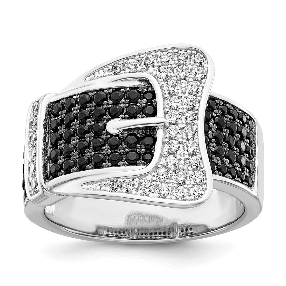 Sterling Silver Brilliant Embers Rhodium Plated 109 Stone Micro Pav‚Äö Black And White Cz Buckle Ring