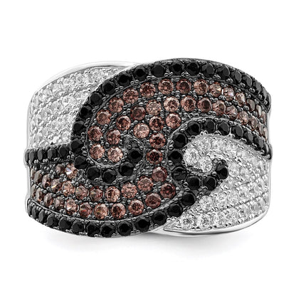 Sterling Silver Brilliant Embers Rhodium Plated 158 Stone Micro Pav‚Äö Black Champagne And White Cz Ring