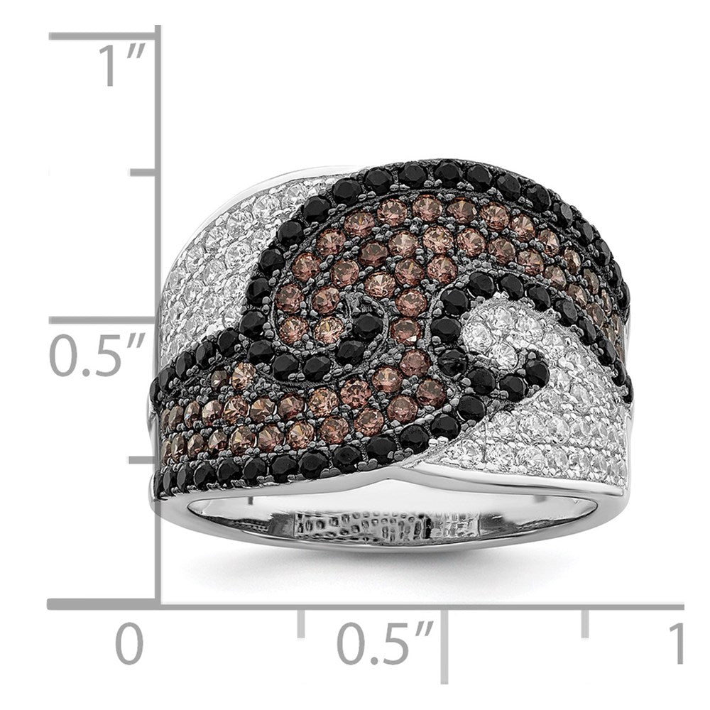 Sterling Silver Brilliant Embers Rhodium Plated 158 Stone Micro Pav‚Äö Black Champagne And White Cz Ring