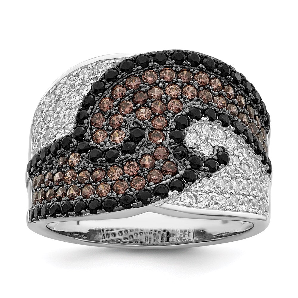 Sterling Silver Brilliant Embers Rhodium Plated 158 Stone Micro Pav‚Äö Black Champagne And White Cz Ring