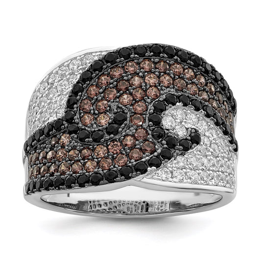 Sterling Silver Brilliant Embers Rhodium Plated 158 Stone Micro Pav‚Äö Black Champagne And White Cz Ring