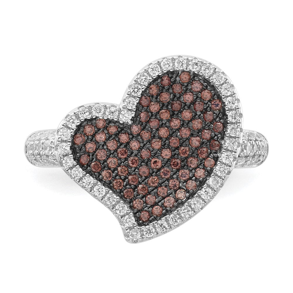 Sterling Silver Brown & Clear Cz Brilliant Embers Heart Ring