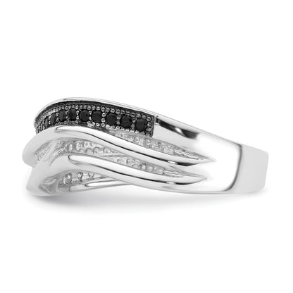Sterling Silver True Fire Black & White Cz Curved Design Ring