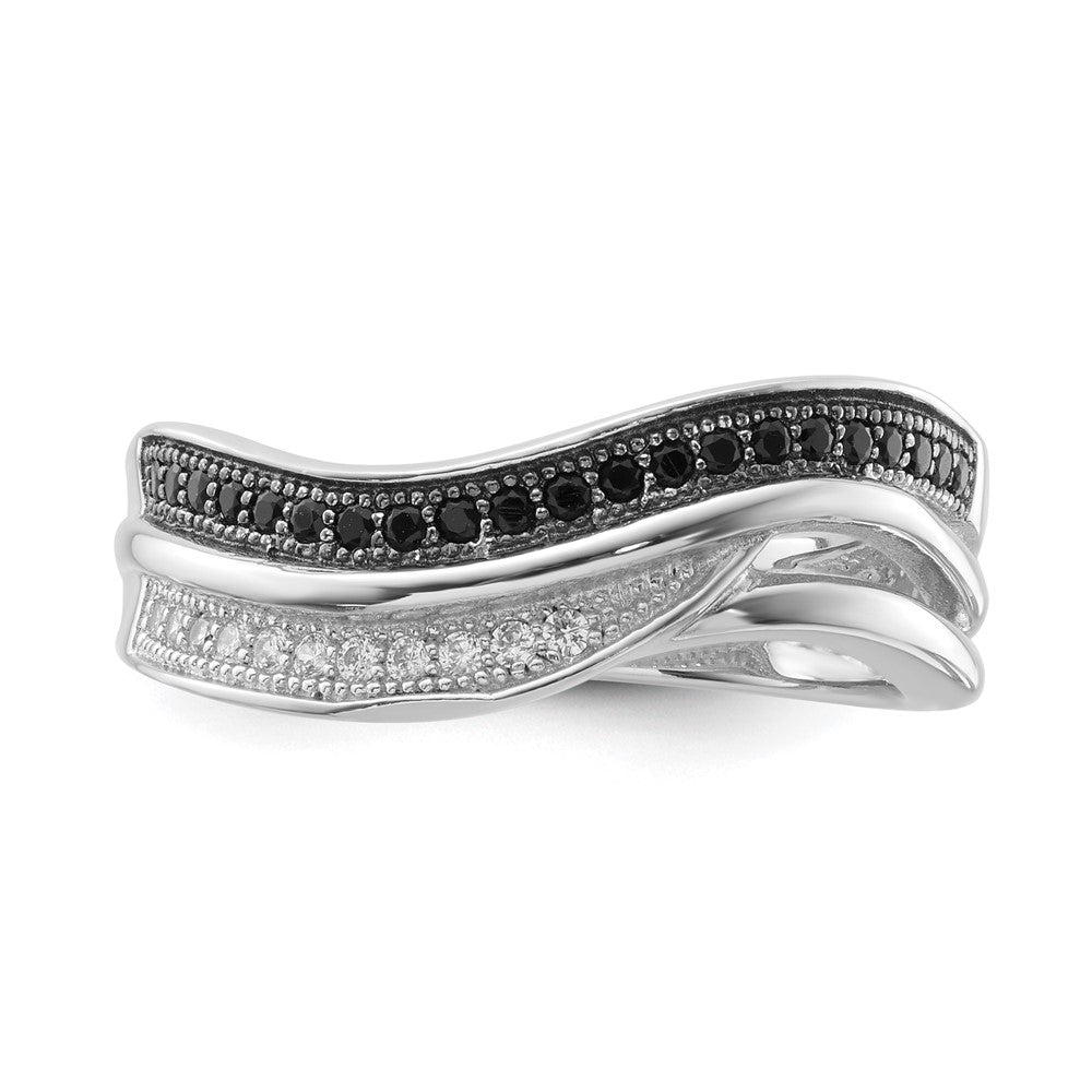 Sterling Silver True Fire Black & White Cz Curved Design Ring