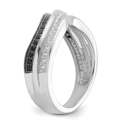 Sterling Silver True Fire Black & White Cz Curved Design Ring