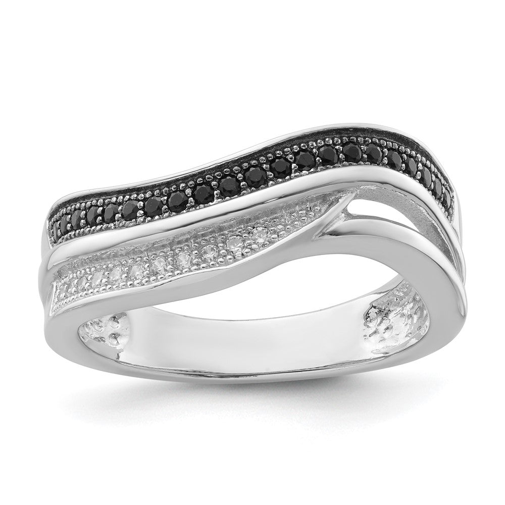 Sterling Silver True Fire Black & White Cz Curved Design Ring