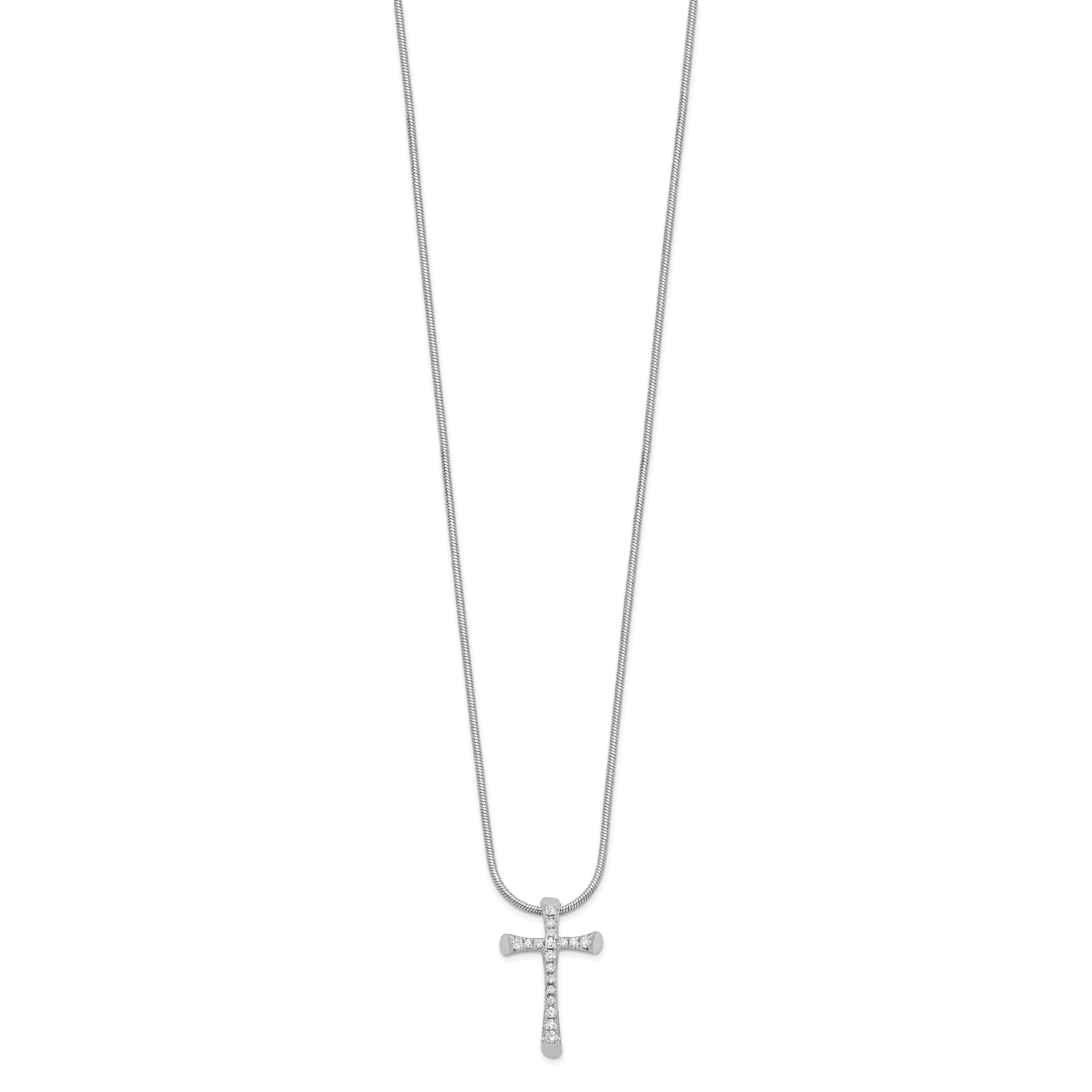 Sterling Silver Brilliant Embers Rhodium Plated 18 Stone Inch Micro Pav‚Äö Cz Cross Necklace With 2 Extender