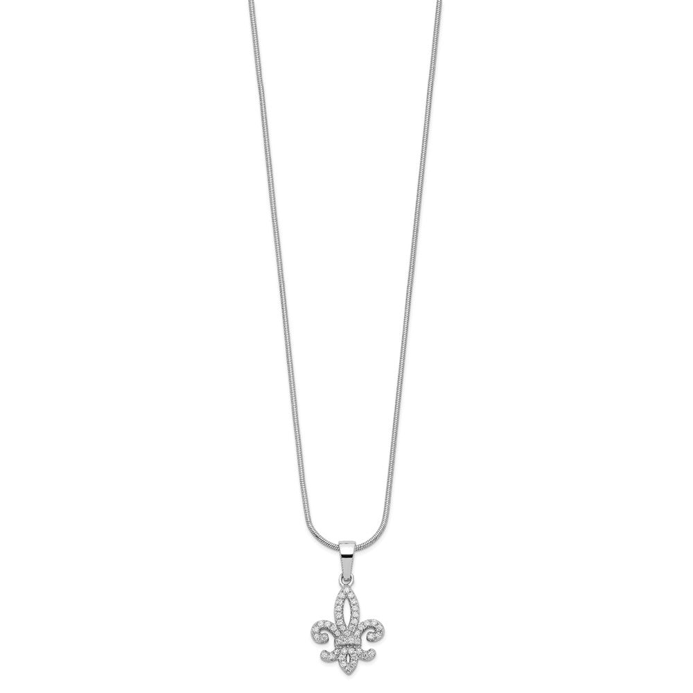 Sterling Silver Brilliant Embers Rhodium Plated 45 Stone 18 Inch Micro Pav‚Äö Cz Fleur De Lis Necklace With 2 Extender