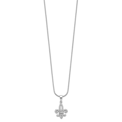 Sterling Silver Brilliant Embers Rhodium Plated 45 Stone 18 Inch Micro Pav‚Äö Cz Fleur De Lis Necklace With 2 Extender