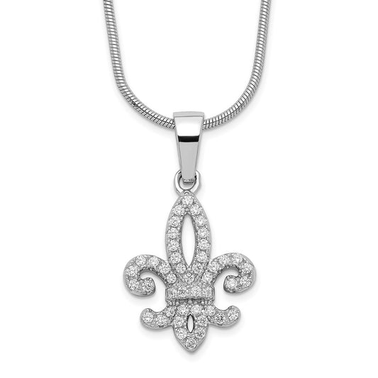 Sterling Silver Brilliant Embers Rhodium Plated 45 Stone 18 Inch Micro Pav‚Äö Cz Fleur De Lis Necklace With 2 Extender
