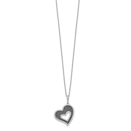 Sterling Silver Brilliant Embers Rhodium Plated 170 Stone 18 Inch Micro Pav‚Äö Black And White Cz Heart Necklace With 2 Extender