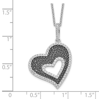 Sterling Silver Brilliant Embers Rhodium Plated 170 Stone 18 Inch Micro Pav‚Äö Black And White Cz Heart Necklace With 2 Extender