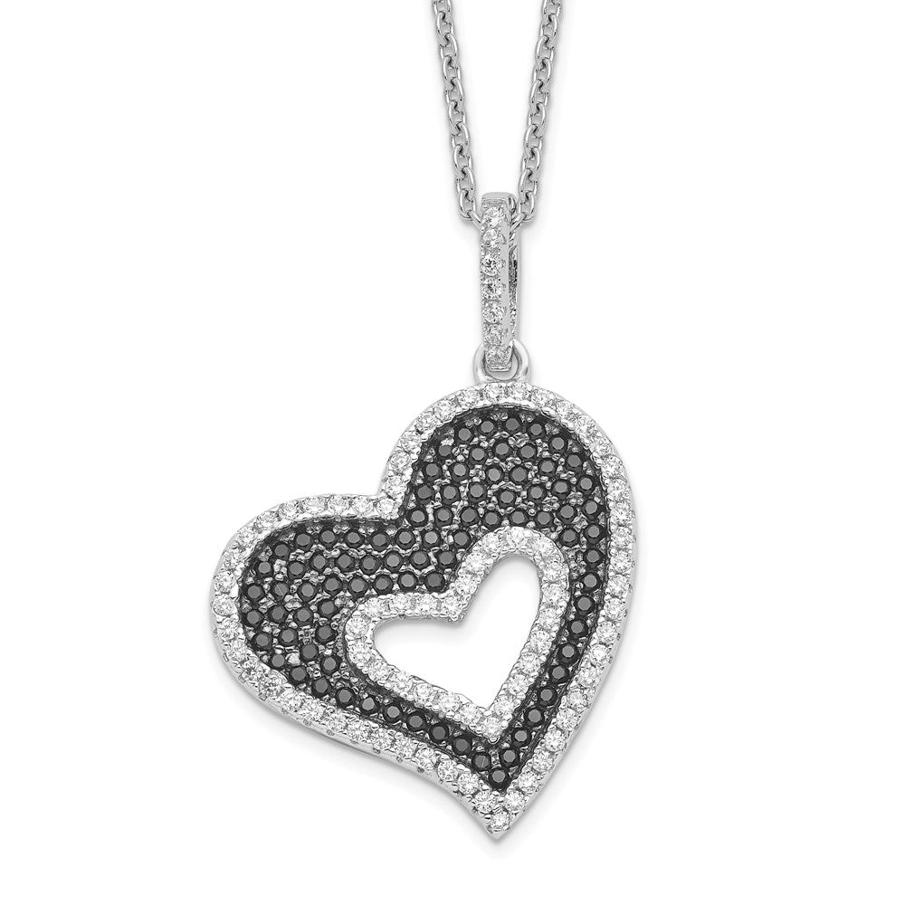 Sterling Silver Brilliant Embers Rhodium Plated 170 Stone 18 Inch Micro Pav‚Äö Black And White Cz Heart Necklace With 2 Extender