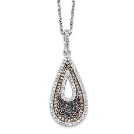 Sterling Silver Brilliant Embers Rhodium Plated 154 Stone 18 Inch Micro Pav‚Äö Black And White Cz Teardrop Necklace With 2 Extender