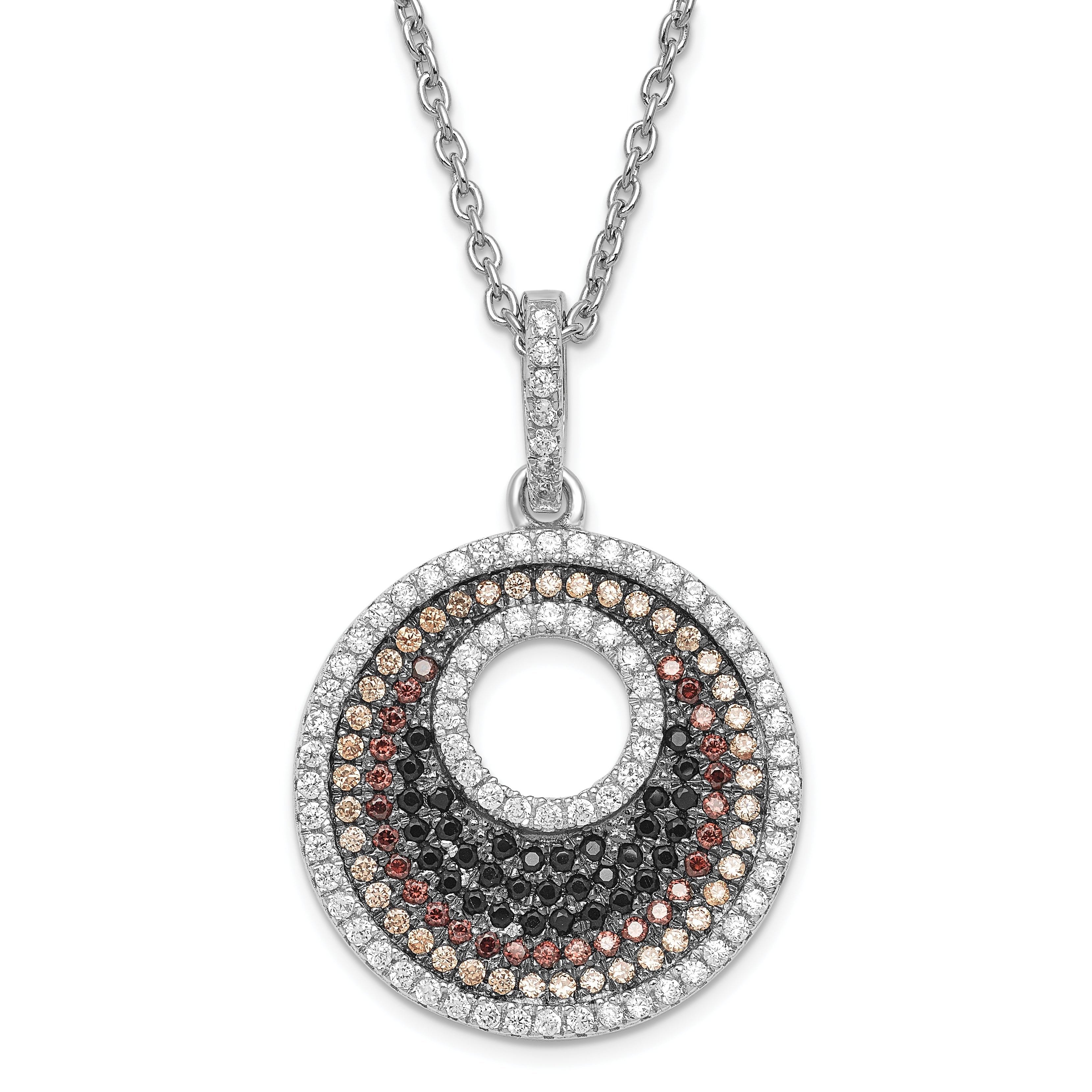 Sterling Silver True Fire & Multicolor Cz Circle W/ 2In Ext Necklace