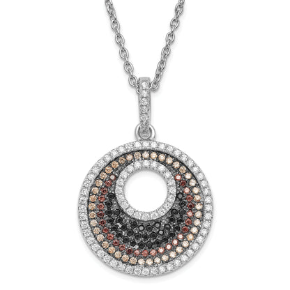 Sterling Silver True Fire & Multicolor Cz Circle W/ 2In Ext Necklace