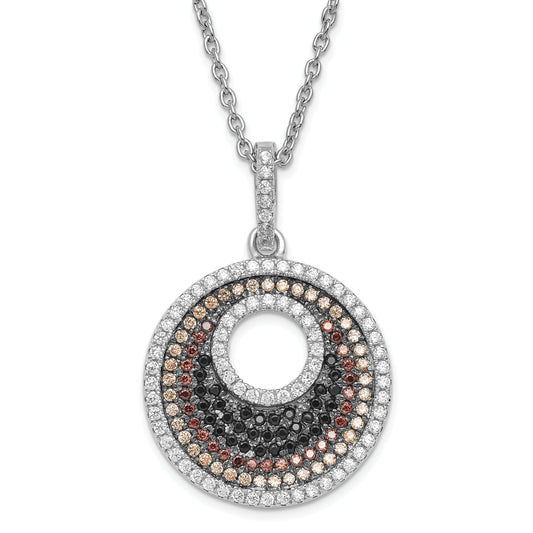 Sterling Silver True Fire & Multicolor Cz Circle W/ 2In Ext Necklace