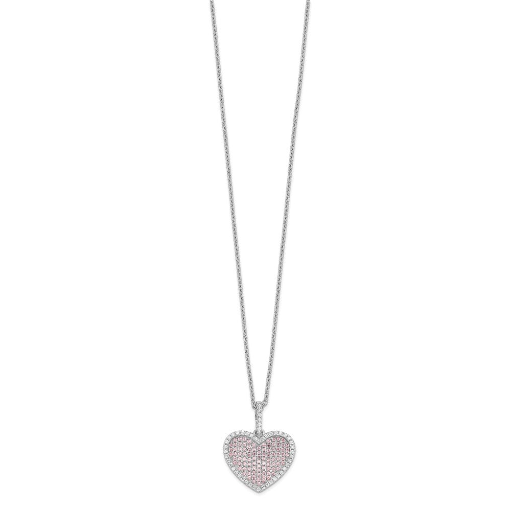 Sterling Silver Brilliant Embers Rhodium Plated 142 Stone 18 Inch White And Pink Cz Heart Necklace With 2 Extender