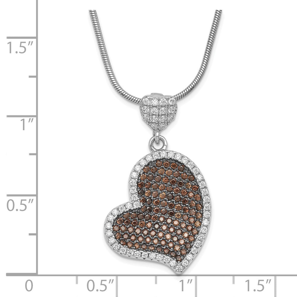 Sterling Silver True Fire Brown & White Cz Heart W/ 2In Ext Necklace