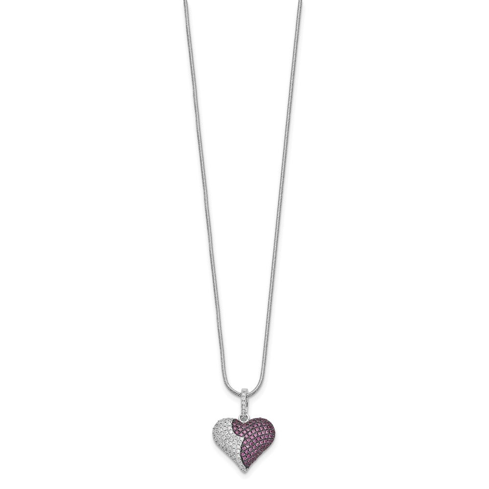 Sterling Silver Brilliant Embers Rhodium Plated 150 Stone 8 Inch Red And White Cz Heart Necklace With 2 Extender