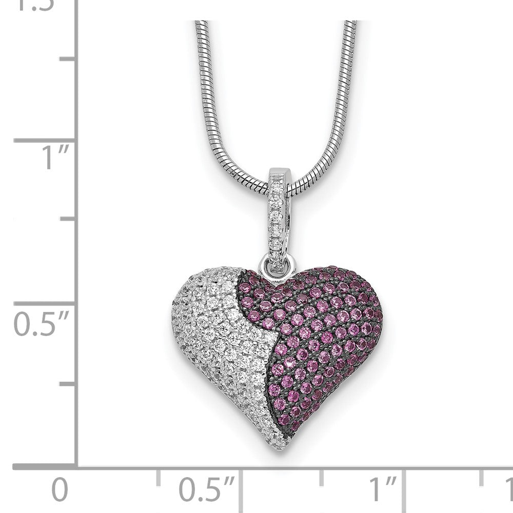 Sterling Silver Brilliant Embers Rhodium Plated 150 Stone 8 Inch Red And White Cz Heart Necklace With 2 Extender