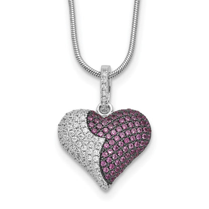 Sterling Silver Brilliant Embers Rhodium Plated 150 Stone 8 Inch Red And White Cz Heart Necklace With 2 Extender