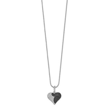 Sterling Silver Brilliant Embers Rhodium Plated 150 Stone 18 Inch Micro Pav‚Äö Black And White Cz Heart Necklace With 2 Extender