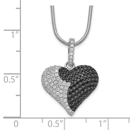 Sterling Silver Brilliant Embers Rhodium Plated 150 Stone 18 Inch Micro Pav‚Äö Black And White Cz Heart Necklace With 2 Extender