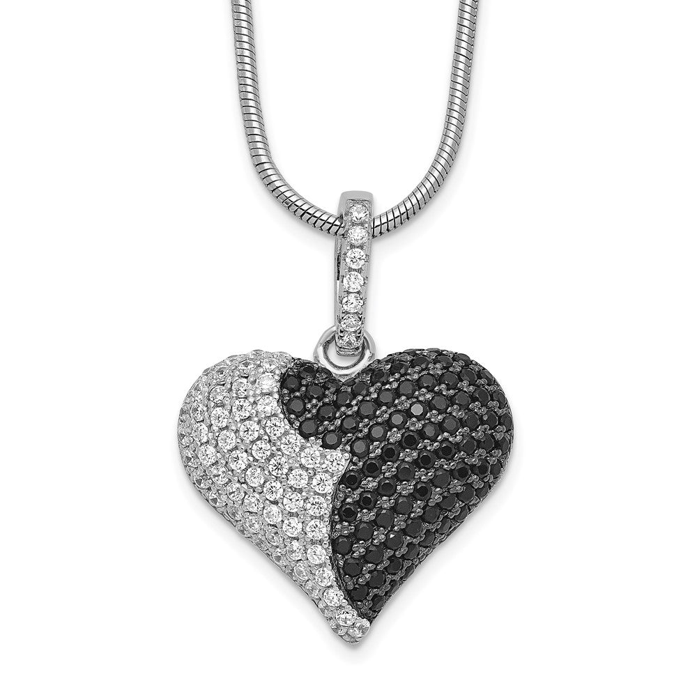 Sterling Silver Brilliant Embers Rhodium Plated 150 Stone 18 Inch Micro Pav‚Äö Black And White Cz Heart Necklace With 2 Extender