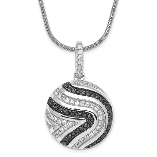 Sterling Silver True Fire Black & White Cz Circle W/ 2In Ext Necklace