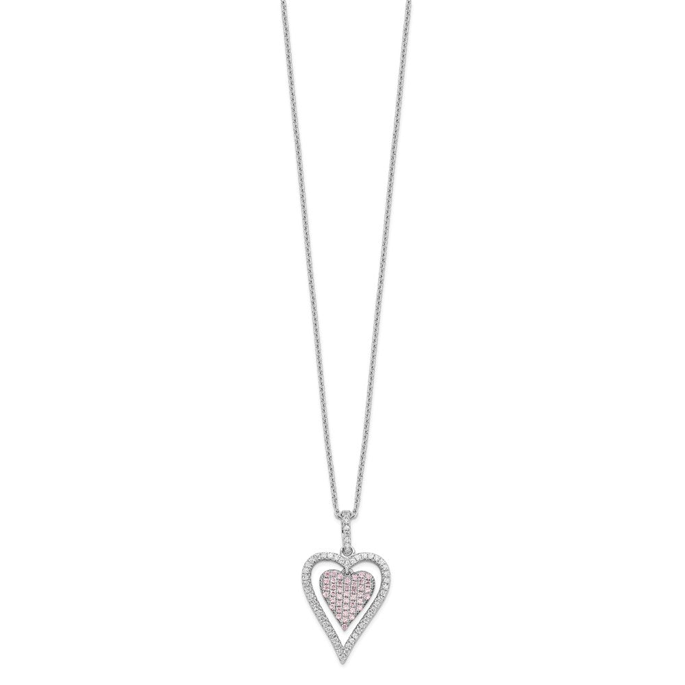 Sterling Silver Brilliant Embers Rhodium Plated 95 Stone 18 Inch Micro Pav‚Äö White And Pink Cz Heart Necklace With 2 Extender