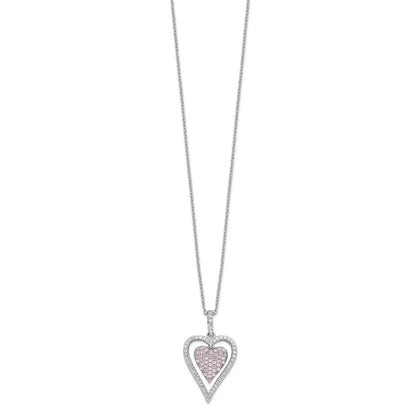 Sterling Silver Brilliant Embers Rhodium Plated 95 Stone 18 Inch Micro Pav‚Äö White And Pink Cz Heart Necklace With 2 Extender