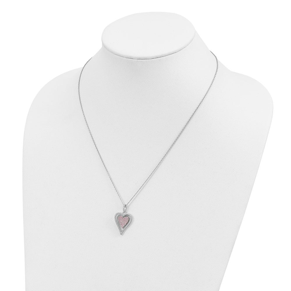 Sterling Silver Brilliant Embers Rhodium Plated 95 Stone 18 Inch Micro Pav‚Äö White And Pink Cz Heart Necklace With 2 Extender