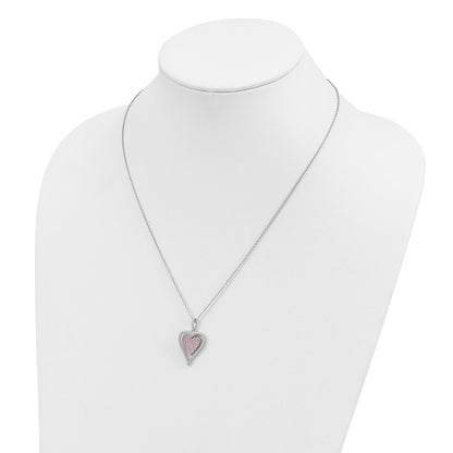 Sterling Silver Brilliant Embers Rhodium Plated 95 Stone 18 Inch Micro Pav‚Äö White And Pink Cz Heart Necklace With 2 Extender