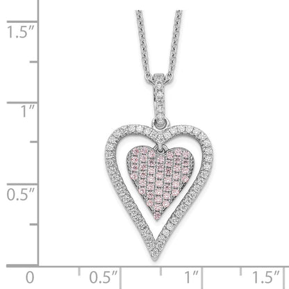 Sterling Silver Brilliant Embers Rhodium Plated 95 Stone 18 Inch Micro Pav‚Äö White And Pink Cz Heart Necklace With 2 Extender