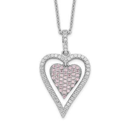 Sterling Silver Brilliant Embers Rhodium Plated 95 Stone 18 Inch Micro Pav‚Äö White And Pink Cz Heart Necklace With 2 Extender