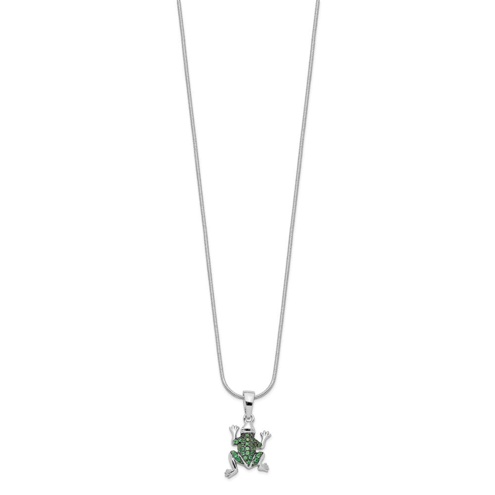 Sterling Silver Brilliant Embers Rhodium Plated 34 Stone 18 Inch Micro Pav‚Äö Green Cz Frog Necklace With 2 Extender